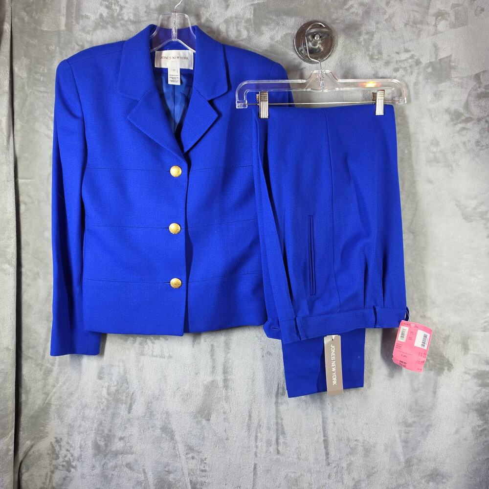 NWT Jones New York Women’s Size 6 Blue 100% Wool Pant Suit Made USA